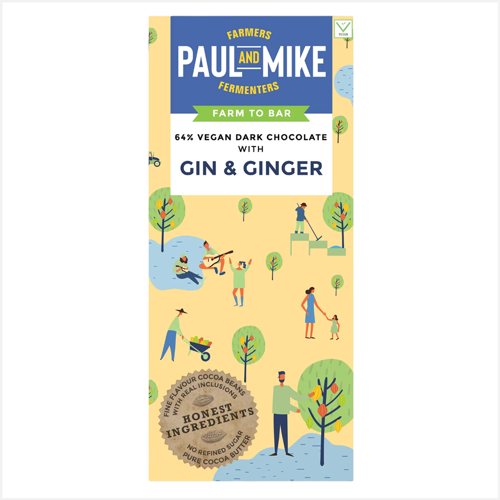 Paul & Mike 64% Vegan Gin & Ginger Dark Chocolates