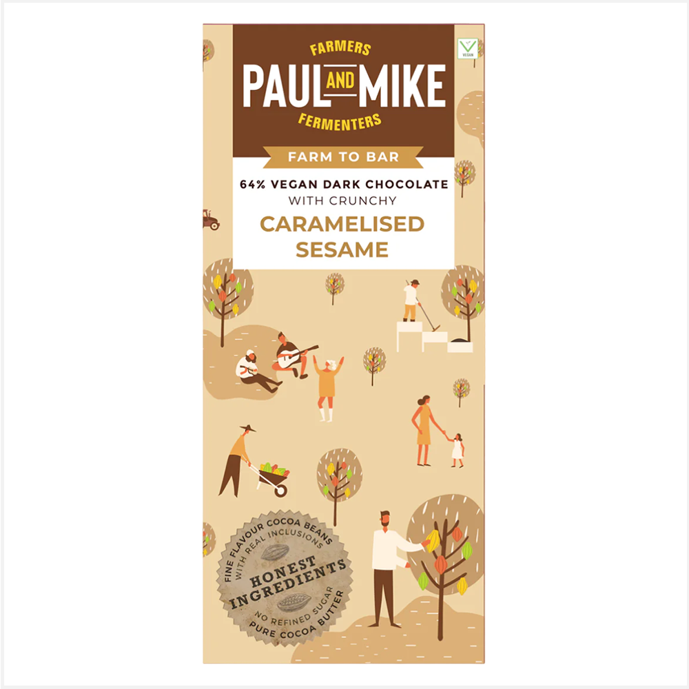 Paul & Mike 64% Vegan Crunchy Caramelised Sesame Dark Chocolates