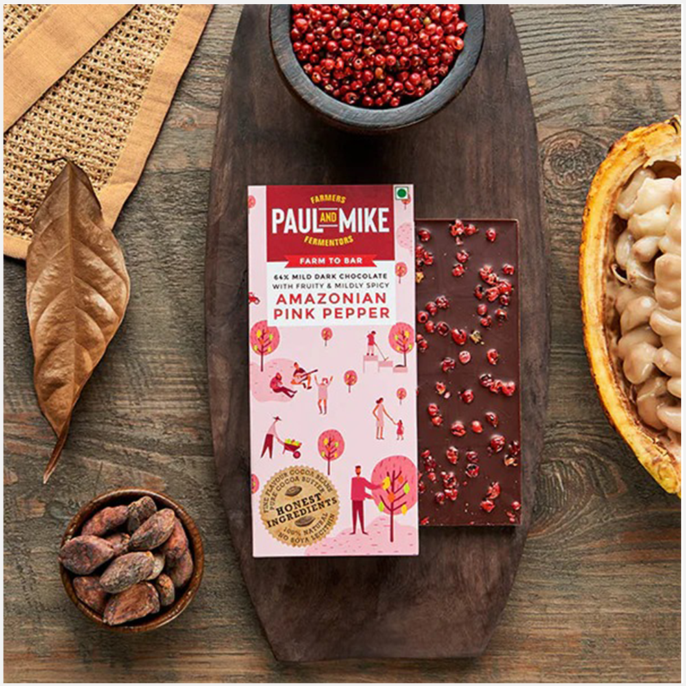 Paul & Mike 64% Vegan Fruity & Mildly Amazonian Pink Pepper Dark Chocolates