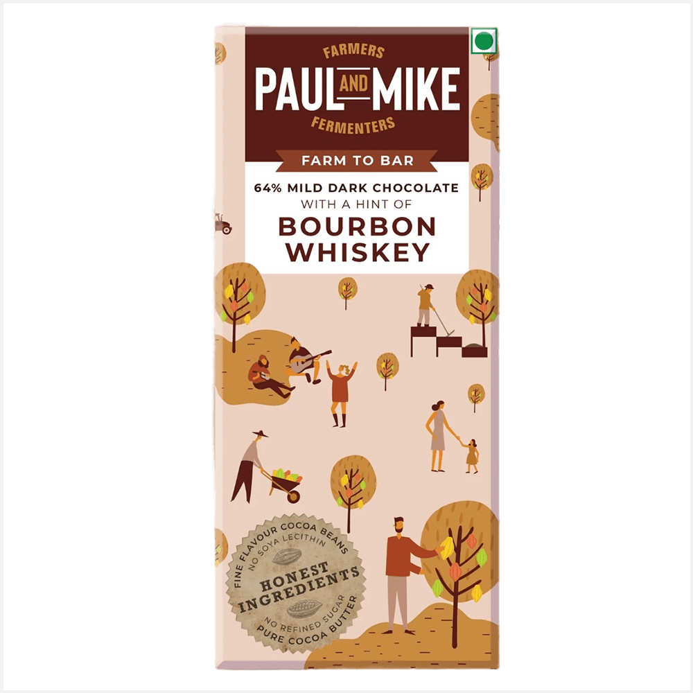 Paul & Mike 64% Vegan Bourbon Whiskey Dark Chocolates