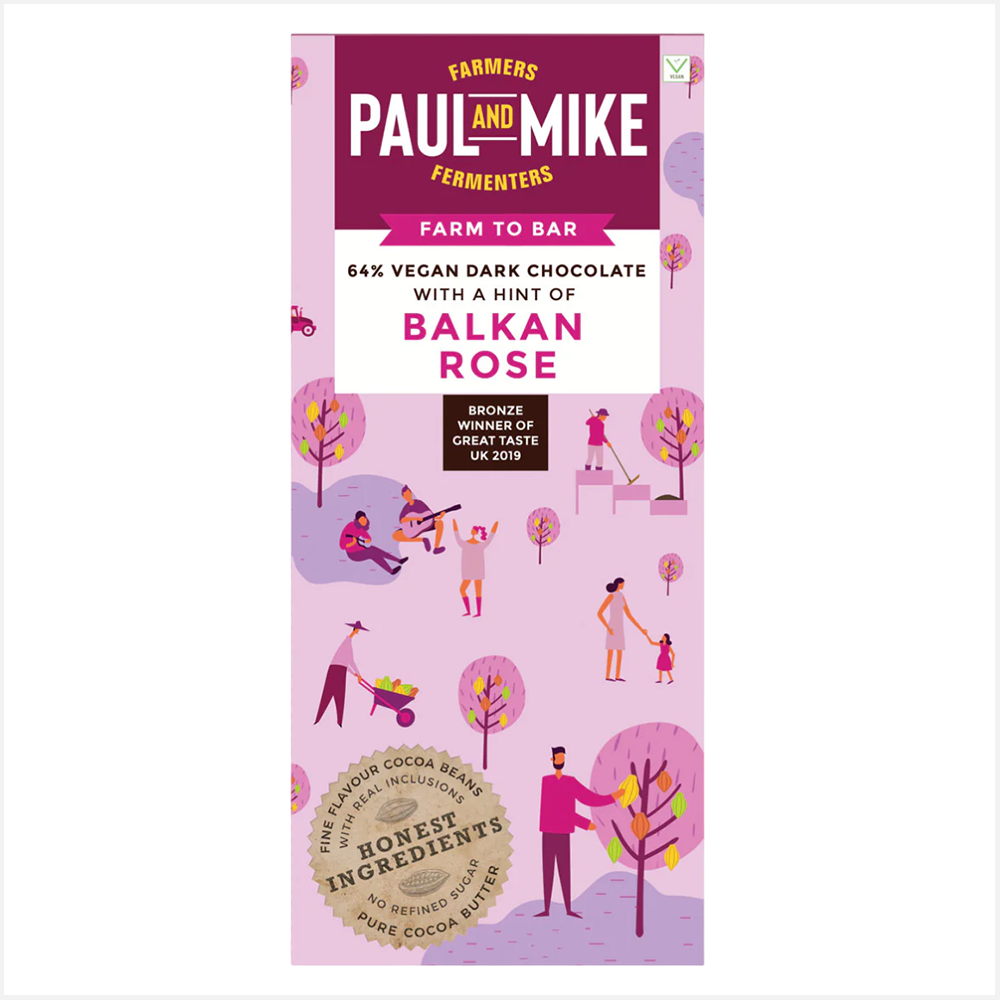 Paul & Mike 64% Vegan Balkan Rose Dark Chocolates