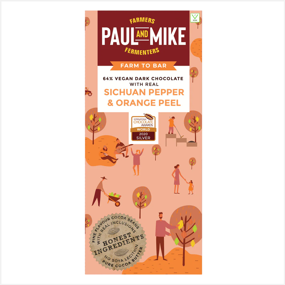 Paul & Mike 64% Vegan Real Sichuan Pepper & Orange Peel Dark Chocolates