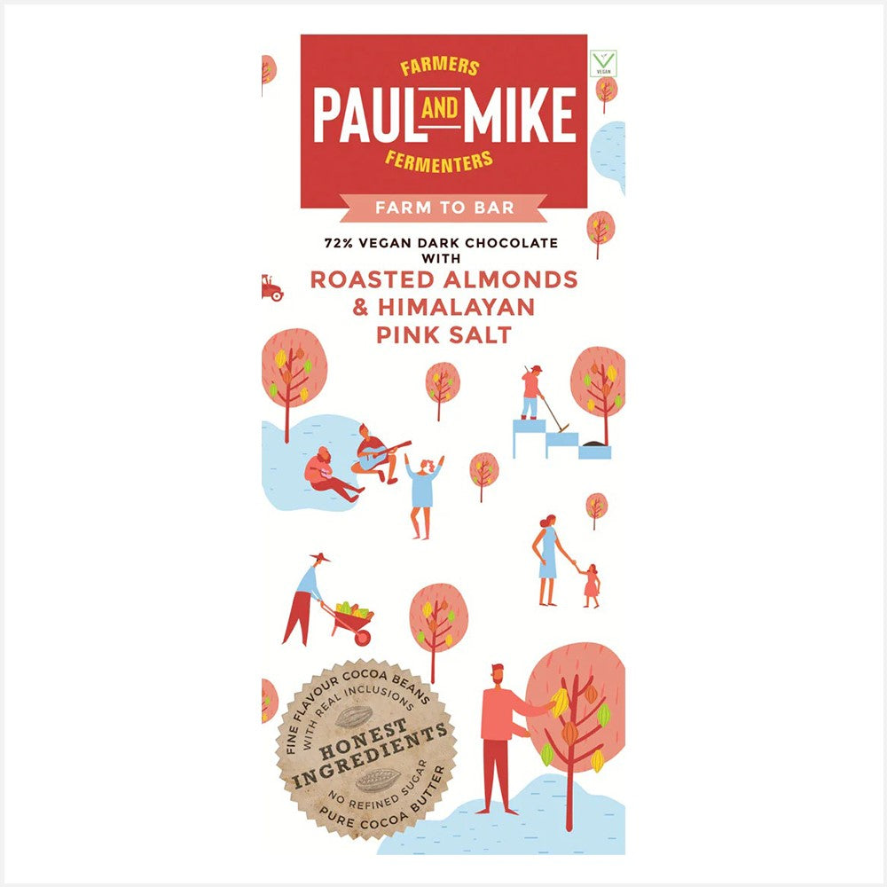 Paul & Mike 72% Vegan Roasted Almonds & Himalayan Pink Salt Dark Chocolates